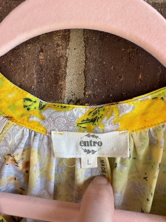 Entro Yellow Floral V-Neck Tiered Romper Women L - Picture 4 of 10